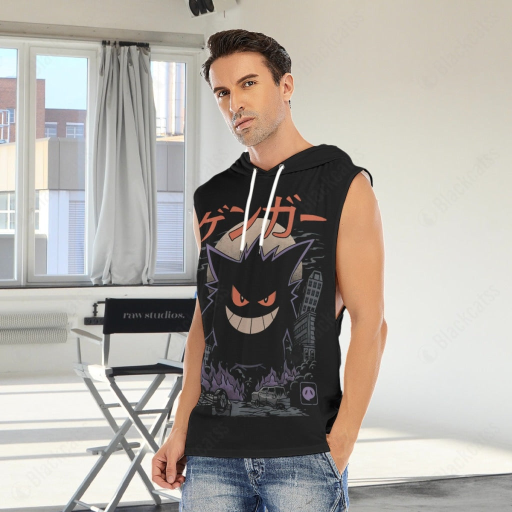 PKM Gengar Ghost Kaiju Men s Hooded Tank Top Blackcatss