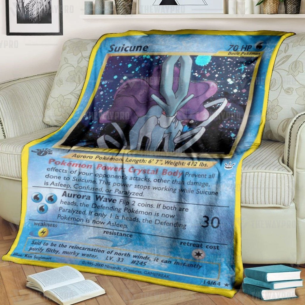 Anime Pkm Suicune Holo 1St Edition Custom Soft Blanket