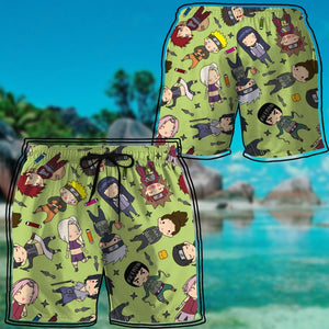 Anime Naruto Chibi Characters Beach Shorts