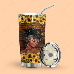 Black Woman Personalized Tumbler Sunflowers