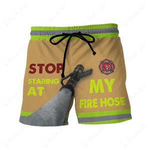 Firefighter Stop Staring At My Fire Hose Beach Shorts