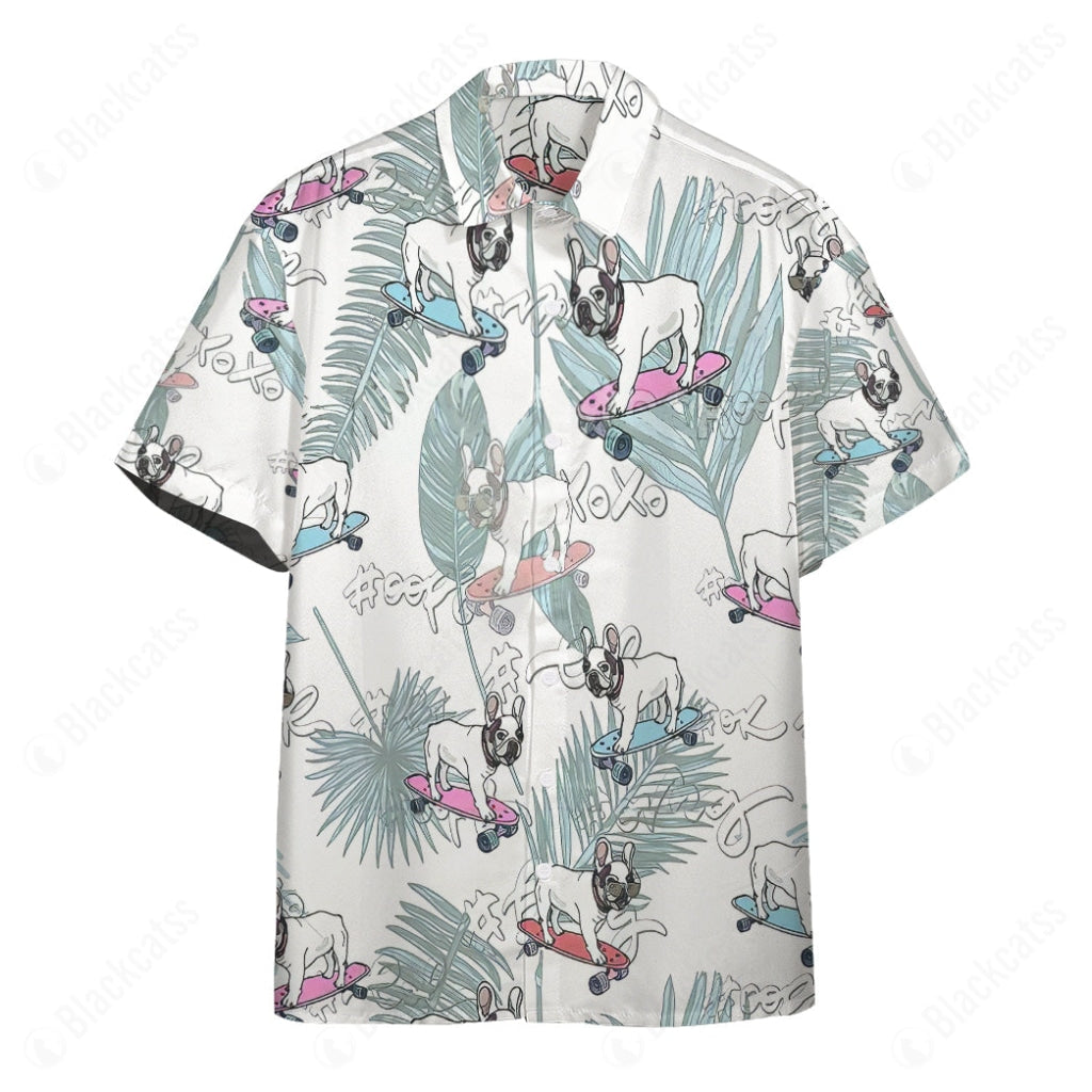 French Bulldog On Skateboard Hawaii Button Shirt