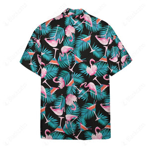 Martini Flamingo Hawaiian Button Shirt