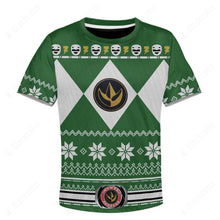 Load image into Gallery viewer, Mighty Morphin Green Power Rangers Ugly Christmas Custom Kid Apparel
