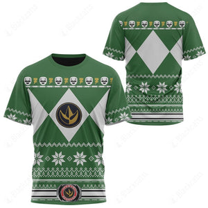 Mighty Morphin Green Power Rangers Ugly Christmas Custom T-Shirt