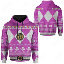 Load image into Gallery viewer, Mighty Morphin Pink Power Rangers Ugly Christmas Custom Hoodie
