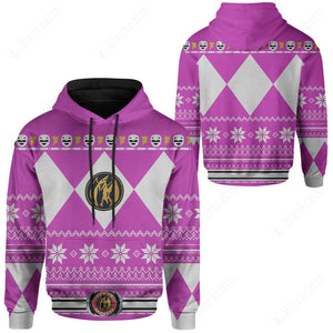 Mighty Morphin Pink Power Rangers Ugly Christmas Custom Hoodie