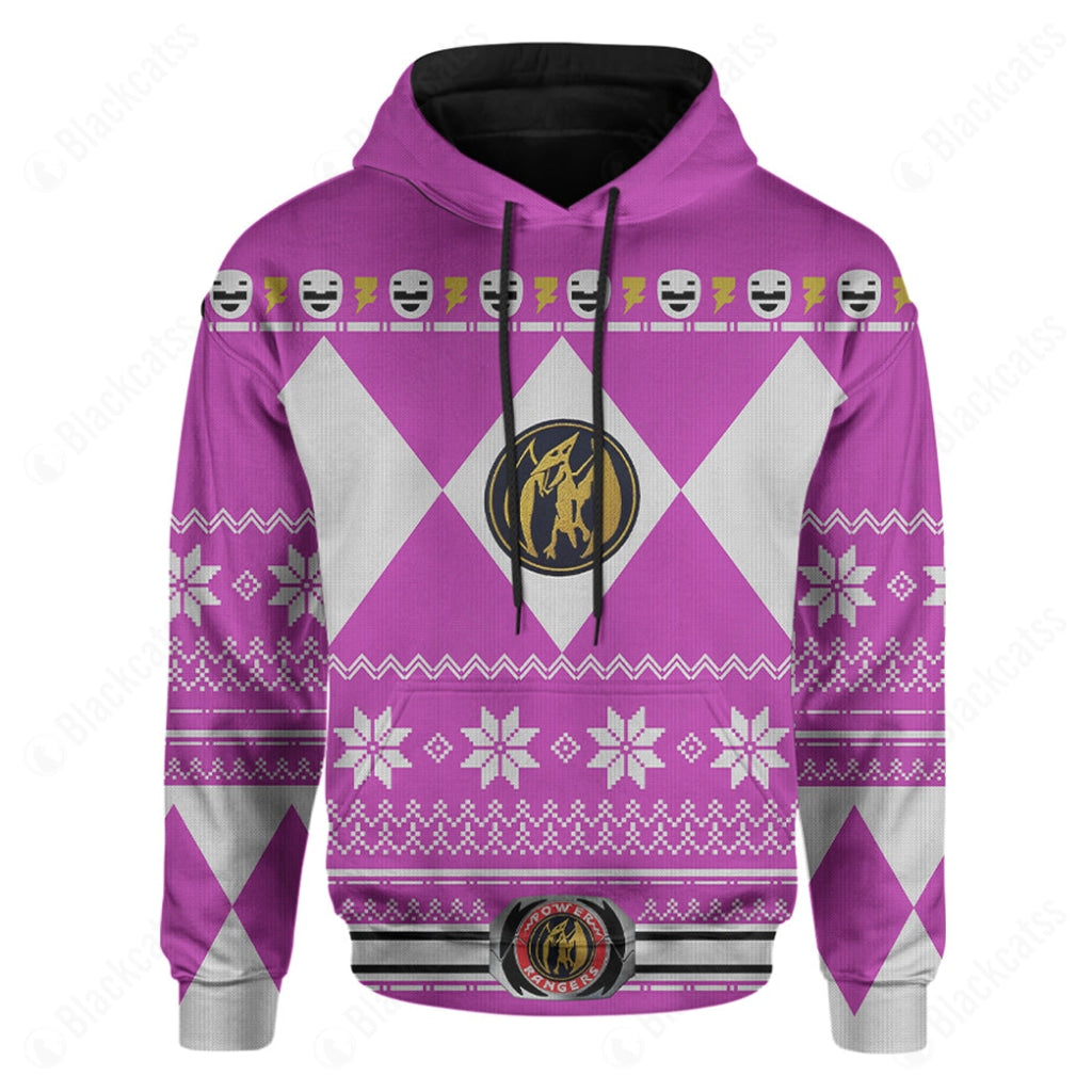 Mighty Morphin Pink Power Rangers Ugly Christmas Custom Hoodie