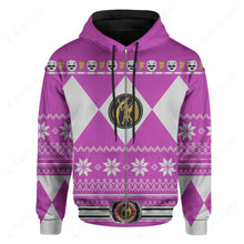 Load image into Gallery viewer, Mighty Morphin Pink Power Rangers Ugly Christmas Custom Hoodie
