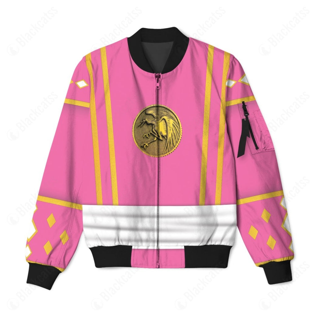 Mighty Morphin Power Ranger Ninja Rangers Pink Crane Custom Bomber Jacket