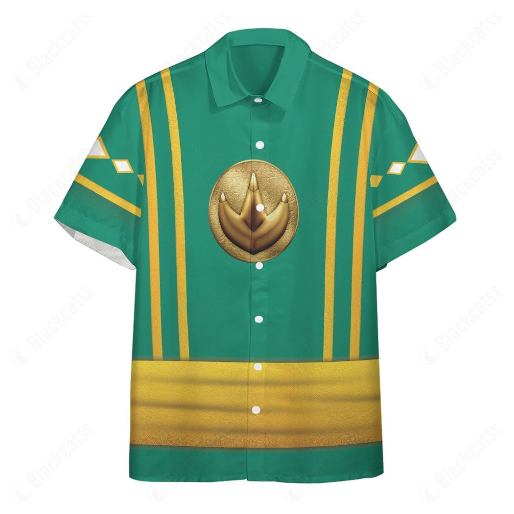 Mighty Morphin Power Rangers Ninja Rangers Green The Dragon Custom Button Shirt