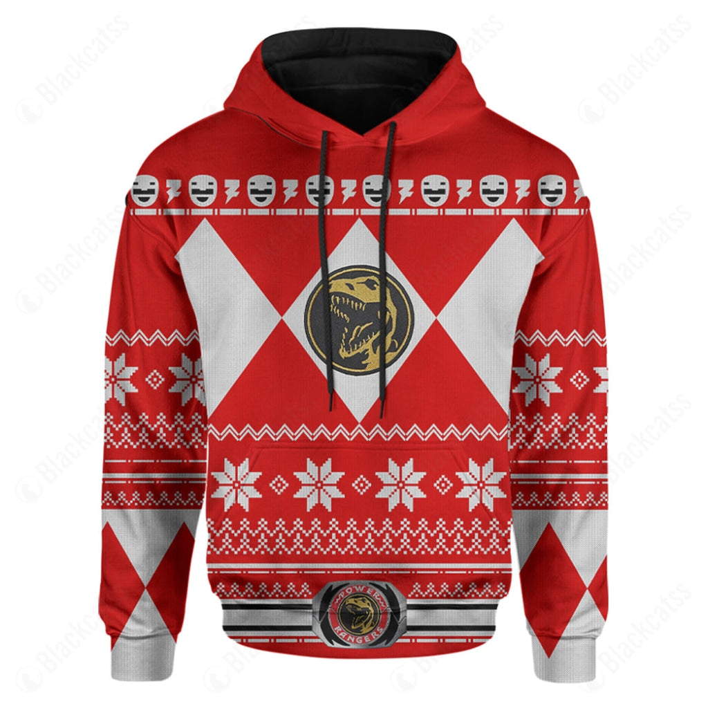 Mighty Morphin Red Power Rangers Ugly Christmas Custom Hoodie