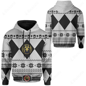 Mighty Morphin White Power Rangers Ugly Christmas Custom Hoodie