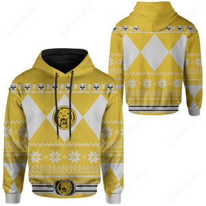 Mighty Morphin Yellow Power Rangers Ugly Christmas Custom Hoodie