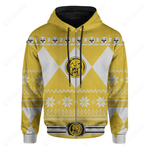 Mighty Morphin Yellow Power Rangers Ugly Christmas Custom Hoodie