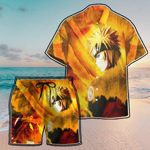 Naruto Uzumaki Kyuubi Fox Pattern Beach Shorts