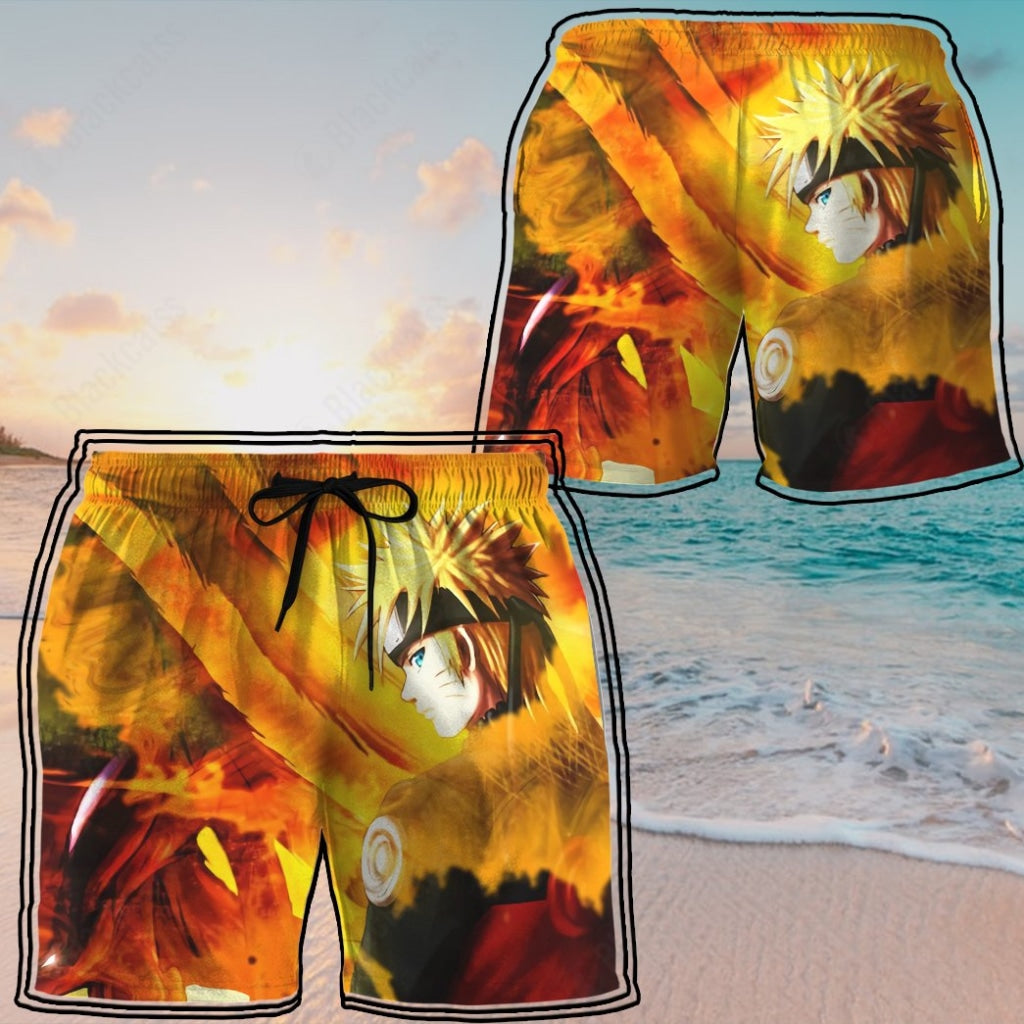 Naruto Uzumaki Kyuubi Fox Pattern Beach Shorts