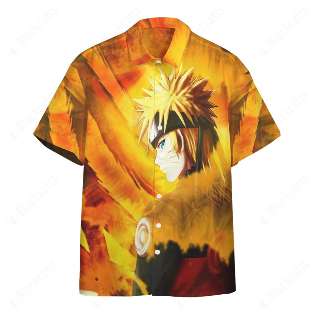 Naruto Uzumaki Kyuubi Fox Pattern Hawaii Button Shirts