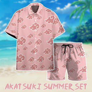 Pink Akatsuki Pattern Custom Beach Shorts