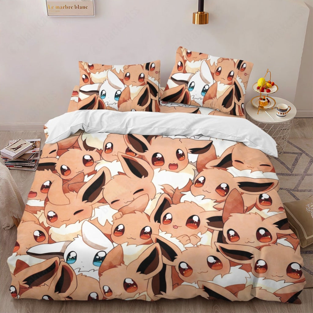 Anime Pkm Cute Eevee Custom Bedding Set Twin 3Pcs