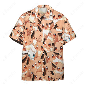 Anime Pkm Cute Eevee Custom Hawaii Button Shirt