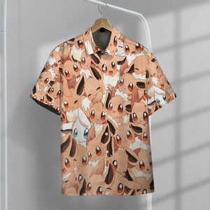 Anime Pkm Cute Eevee Custom Hawaii Button Shirt