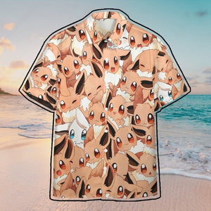 Anime Pkm Cute Eevee Custom Hawaii Button Shirt / S