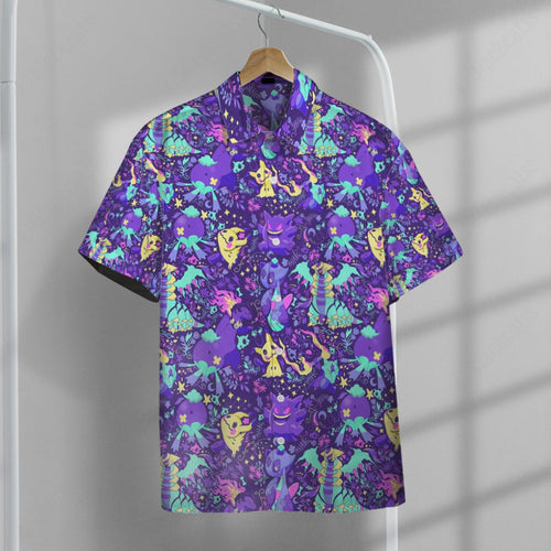 Anime Pkm Ghost Seamless Pattern Custom Hawaii Button Shirt / S Bo1803228