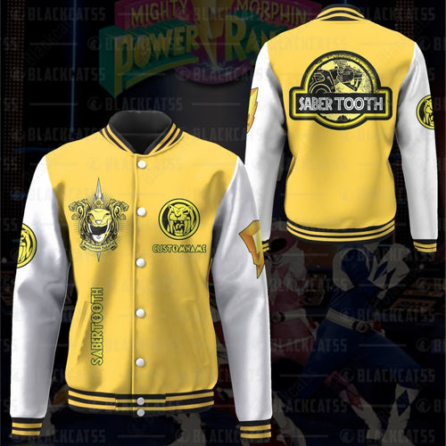 Personalized Sabertooths Yellow Power Rangers Baseball Jersey