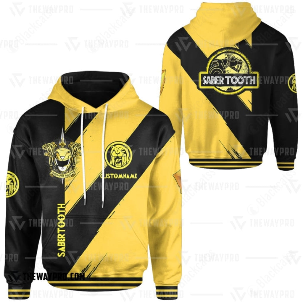 Personalized Sabertooths Yellow Power Rangers Baseball Jersey - Anime Ape