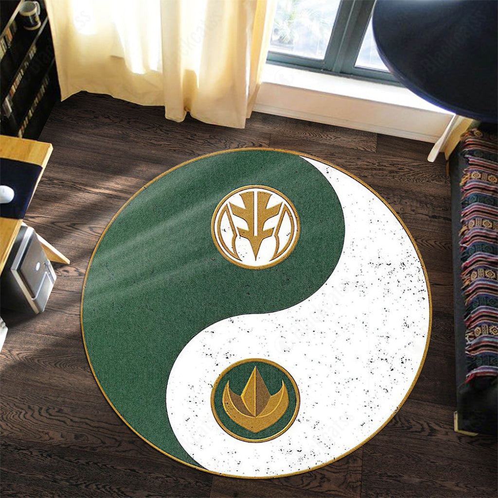 Power Rangers White And Green Ranger Custom Round Carpet