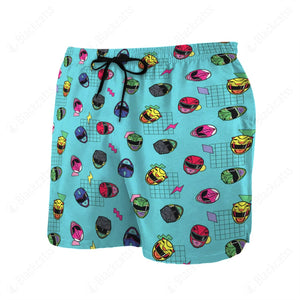 Retro Mighty Morphin Power Rangers Helmet Pattern Beach Shorts