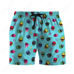 Retro Mighty Morphin Power Rangers Helmet Pattern Beach Shorts