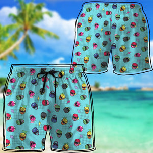 Retro Mighty Morphin Power Rangers Helmet Pattern Beach Shorts