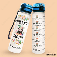 Load image into Gallery viewer, Sloth Personalized Water Tracker Bottle A Girl Loves Sloths
