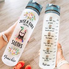 Load image into Gallery viewer, Sloth Personalized Water Tracker Bottle A Girl Loves Sloths
