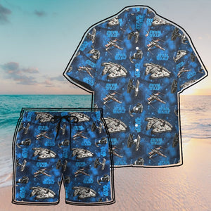 SW Blue Vehicle Classic Pattern Hawaii Button Shirt