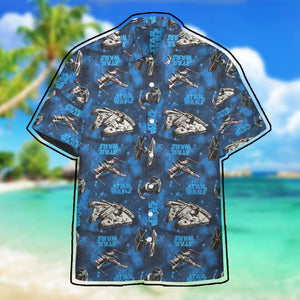 SW Blue Vehicle Classic Pattern Hawaii Button Shirt