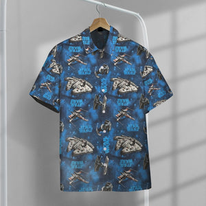 SW Blue Vehicle Classic Pattern Hawaii Button Shirt