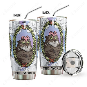 The World Tarot Flower Cat Custom Tumbler