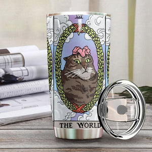 The World Tarot Flower Cat Custom Tumbler