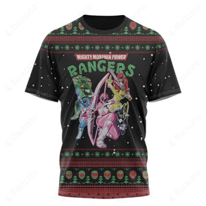 Ugly Christmas Mighty Morphin Power Rangers Custom T-Shirt