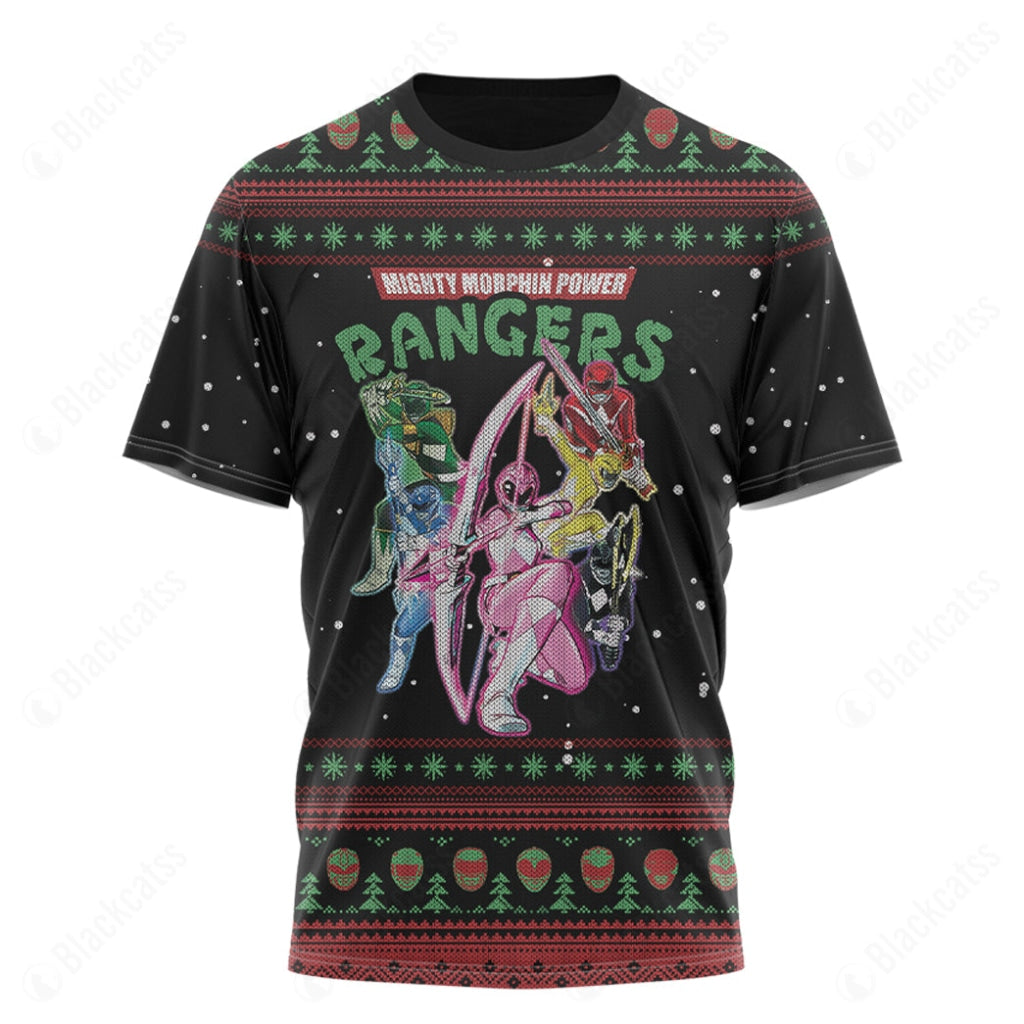 Ugly Christmas Mighty Morphin Power Rangers Custom T-Shirt