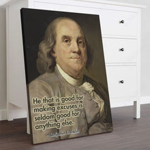 Load image into Gallery viewer, US Historical Benjamin Franklin Motivational Quote Print Canvas With Frame
