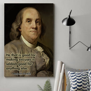 US Historical Benjamin Franklin Motivational Quote Print Canvas With Frame